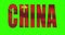 China country lettering word text with flag waving animation on green screen 4K. Chroma key background