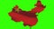 China country shape outline on green screen with national flag waving animation