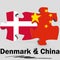 China and Denmark flags in puzzle