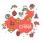 China Design Template Line Icon Welcome Concept and Map. Vector