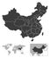 China - detailed country outline and location on world map.