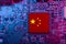 China flag on Computer Chip for Chip War Concept. Global chipmakers CPU Central processing Unit Microchip on Motherboard Republic