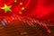 China Flag and Economic Downturn With Stock Exchange Market Indicators in Red
