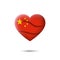 China flag icon in the shape of heart. Waving in the wind. Abstract waving china flag. Paper cut style. Vector symbol, icon