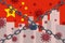 China flag with outbreak deadly coronavirus covid-19. Concept of coronavirus quarantine. Coronavirus outbreak in China.