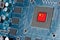 China flag on a processor, central processing unit CPU or microchip on a motherboard. Concept for the battle of global microchips