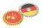 China and Germany flags on a gears, 3D rendering