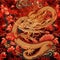 China gold dragon on red background