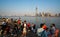 China Golden week - Chinese tourists enjoying Yangtze river bank