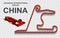 China grand prix race track for Formula 1 or F1. Detailed racetrack or national circuit