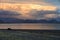 China. Great lakes of Tibet. Large clouds over lake Teri Tashi Namtso at sunset