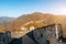 China The great wall distant view compressed towers and wall segments autumn season in mountains near Beijing ancient chinese for