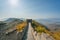 China The great wall distant view compressed towers and wall segments autumn season in mountains near Beijing ancient chinese for