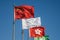 China, Hainan Island, Sanya bay - December 2, 2018: Sanya city, Flag of China developing in the wind, the flag of Sanya, editorial