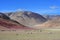 China. Herd of goats grazing in the colorful mountains of Tibet