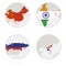 China, India, Russia, North Korea map contour and national flag in a circle