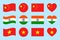 China, India, Vietnam flags vector set. Flat isolated icons. Chinese, Indian, Vietnamese national symbols collection. Web, sports