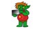 China internet troll. Funny cartoon illustration of green Chinese computer hacker with t-shirt like the Chinese flag.