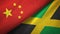 China and Jamaica two flags textile cloth, fabric texture