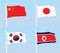 China, Japan, South Korea and North Korea national flags
