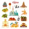 China landmarks vector icons set