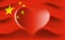 China with love. Chinese national flag with heart shaped waves. Background in colors of the chinese flag. Heart shape, vector