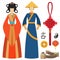 China man and woman east culture chinese traditional symbols vector illustration