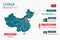 China map infographic elements with separate of heading is total areas, Currency, All populations, Language and the capital city i