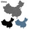 China Map Outline in Grey, Blue & Black