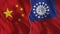 China and Myanmar Burma Half Flags Together