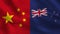 China and New Zealand - Two Half Flags Together