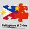 China and Philippines flags in puzzle