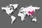 China pink highlighted in map of World. Light grey simplified map with dropped shadow on dark grey background. Vector