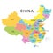 China, political map, multicolored provinces, administrative divisions