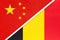 China or PRC vs Belgium national flag from textile. Relationship between asian and european countries