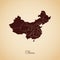 China region map: retro style brown outline on.