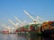 China Shipping Line Shipping boat is unloaded by cranes in Oakland Harbor