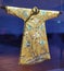 China Stately Demeanour Qing Emperor Gold Yellow Satin Robe Embroidered Reed Goose Daylily Robe Costume Palace Museum Wardrobe