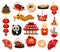 China symbols set. Travel attractions, traditional cultural objects. Pagoda building, lantern, panda bear, fun, tea