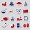 China theme color stickers vector set