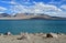 China, Tibet. Holy lake Chovo Co 4765 m in summer in cloudy weather