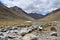 China, Tibet. Mountain river near the trail of parikrama around Kailas after the descent from the pass of Drolma La