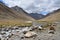 China, Tibet. Mountain river near the trail of parikrama around Kailas after the descent from the pass of Drolma La