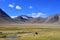 China, Tibetan mountains on the way to lake Mershung in summer in clear weather