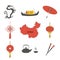 China travel asian traditional culture symbols icons set isolated vector illustration.