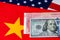 China and United States of America money and flags