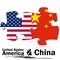 China and United States flags in puzzle