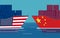 China and United States trade war concept. Vector of two cargo ships.