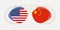 China and USA flags. Chinese and American national symbols with abstract background and geometric shapes.