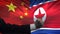 China vs North Korea confrontation fists on flag background, diplomatic conflict